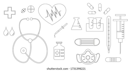 Medical set for decoration. Vector graphics.