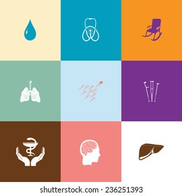 Medical set. Flat color vector icons.
