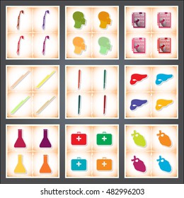 Medical. A set of flat stickers with shadow on old paper. Vector illustration