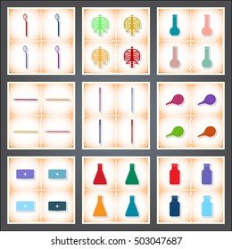 Medical. A set of flat stickers with shadow on old paper