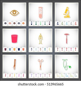 Medical. A set of flat stickers with shadow on white background. Vector illustration