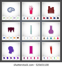 Medical. A set of flat stickers with shadow on white background. Vector illustration