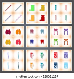 Medical. A set of flat stickers with shadow on old paper. Vector illustration