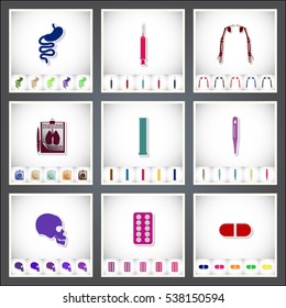 Medical. A set of flat stickers with shadow on white background. Vector illustration