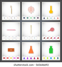 Medical. A set of flat stickers with shadow on white background. Vector illustration