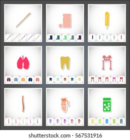 Medical. A set of flat stickers with shadow on white background. Vector illustration