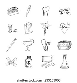 Medical set  Hand drawn doodle graphic illustrations