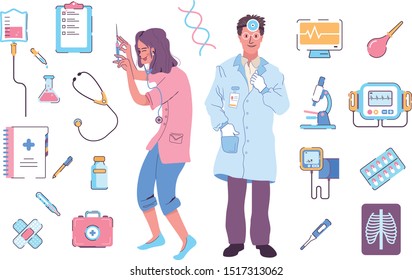 medical set nurse and doctor, hospital equipment