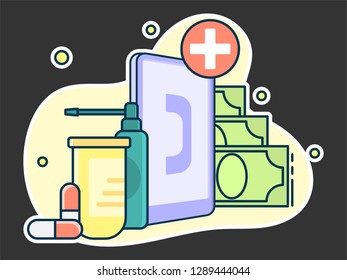 medical set, paid online doctor and corruption concept, home help call