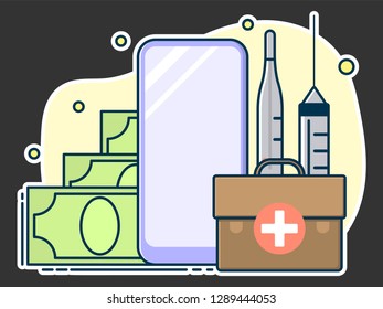 medical set, paid online doctor and corruption concept, home help call