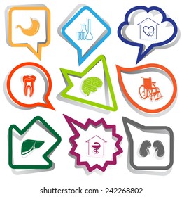 Medical set. Paper stickers. Vector illustration.