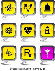 Medical set of square balloon icons.