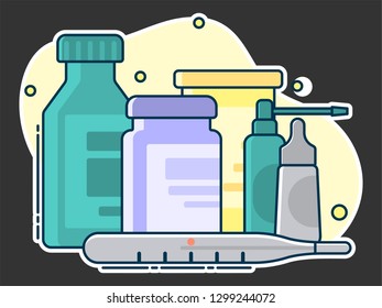 medical set of various pills and containers