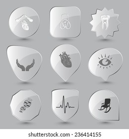 Medical set. Vector glass buttons.