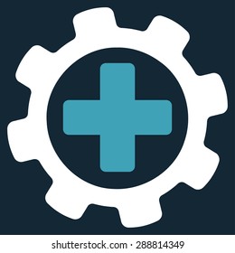 Medical settings icon from Business Bicolor Set. This flat vector symbol uses blue and white colors, rounded angles, and isolated on a dark blue background.