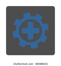 Medical settings icon. This flat rounded square button uses cobalt and gray colors and isolated on a white background.