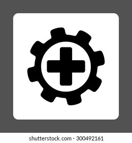 Medical settings icon. This flat rounded square button uses black and white colors and isolated on a gray background.