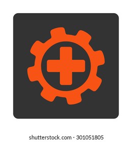 Medical settings icon. This flat rounded square button uses orange and gray colors and isolated on a white background.