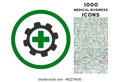 Medical Settings rounded vector bicolor icon with 1000 medical business icons. Set style is flat pictograms, green and gray colors, white background.