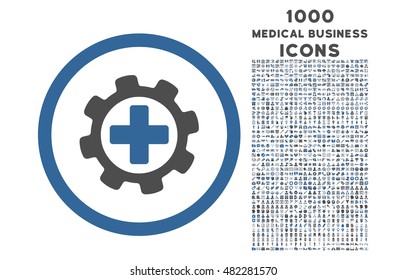 Medical Settings rounded vector bicolor icon with 1000 medical business icons. Set style is flat pictograms, cobalt and gray colors, white background.