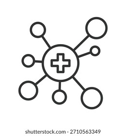 Datos de intercambio médico, icono en diseño de línea. datos de intercambio médico, atención médica digital, red en Vector de fondo blanco. Icono de trazo editable de datos médicos compartidos