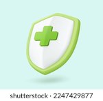 Medical shield 3D. Concept of medical insurance, hygiene. Medical protection icon. 3d vector file.