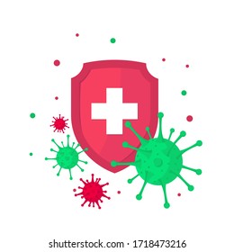 Medical shield. Bacterial and virus defense. Wuhan 2019-nCoV icon. Vector illustration in flat style for medical designs, infographics.
