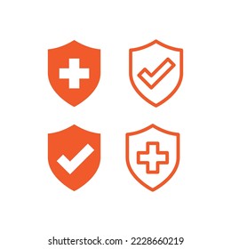 Medizinischer Schild mit Kreuz und Markierung. Der Vektorgrafik-Icon-Set füllte das Gesundheitssymbol.