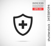 Medical shield with cross icon. Black pictogram. Modern flat design vector illustration, new concept for web banners, web site, infographics. Vector icon graphic art isolated on gradient background