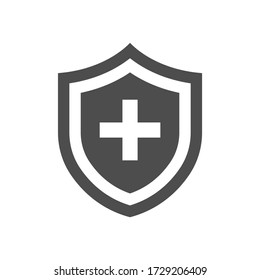Medical shield with cross icon. Black pictogram. Modern flat design vector illustration, new concept for web banners, web site, infographics. Vector icon graphic art isolated on white background.