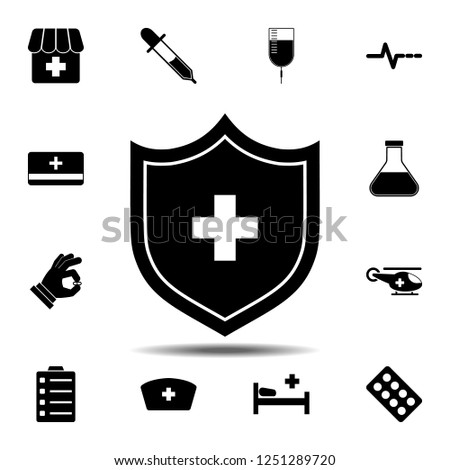 The Medical shield with cross icon. Simple glyph vector element of Medecine set icons for UI and UX, website or mobile application
