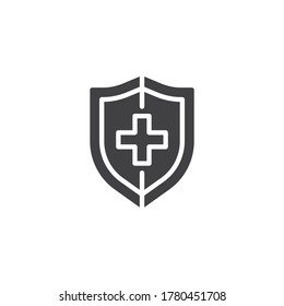 Medical shield with cross vector icon. filled flat sign for mobile concept and web design. Medical insurance glyph icon. Symbol, logo illustration. Vector graphics
