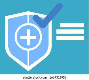 Medical shield with cross vector, isolated icon of check mark, application for medical consultation and professional treatment. Therapy hospital clinic