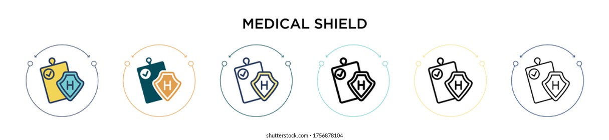 Medical shield icon in filled, thin line, outline and stroke style. Vector illustration of two colored and black medical shield vector icons designs can be used for mobile, ui, web