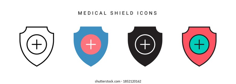 medical shield icon vector with different style design. isolated on white background