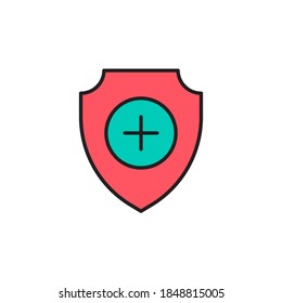 vector de icono de escudo médico. estilo de contorno relleno. aislado en fondo blanco