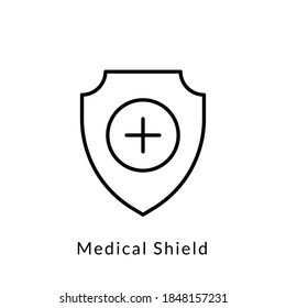 medical shield icon vector. outline style. isolated on white background