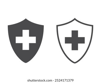 Medical shield line and flat icons. Health protection and healthcare symbols. Isolated vector image in simple style