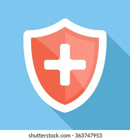 Medical shield long shadow vector flat icon