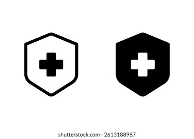 medical shield with plus icon set. representing health, protection, and safety. Ideal for healthcare, insurance, or pharmaceutical 
