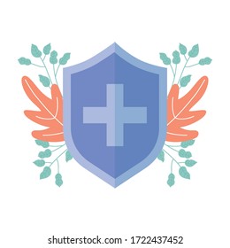 medical shield protection emergency cross symbol isolated icon vector illustration