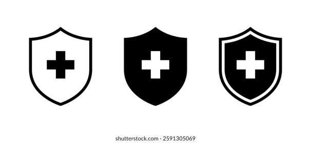 Medical shield protection icon set in trendy style. Protect, healthy badge sign symbol