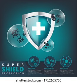 Medical shield protection logo isolate vector