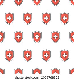 Medical Shield Protection Seamless Pattern On A White Background. Immune System Theme Vector Illustration