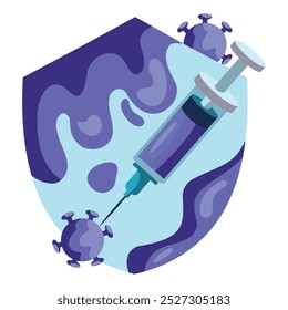 medical shield with syringe and virus isolated