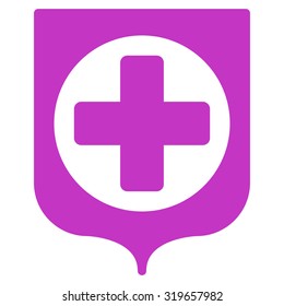 Medical Shield vector icon. Style is flat symbol, violet color, rounded angles, white background.