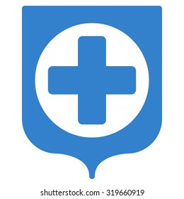 Medical Shield vector icon. Style is flat symbol, cobalt color, rounded angles, white background.