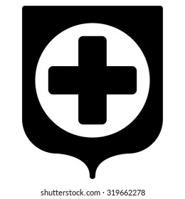 Medical Shield vector icon. Style is flat symbol, black color, rounded angles, white background.