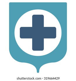 Medical Shield vector icon. Style is bicolor flat symbol, cyan and blue colors, rounded angles, white background.