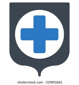 Medical Shield vector icon. Style is bicolor flat symbol, smooth blue colors, rounded angles, white background.